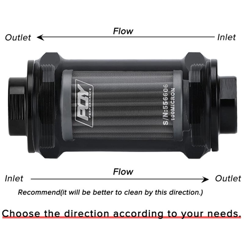PQY AN6 Inline Fuel Filter E85 Ethanol With 100 Micron Stainless steel element - Image 3